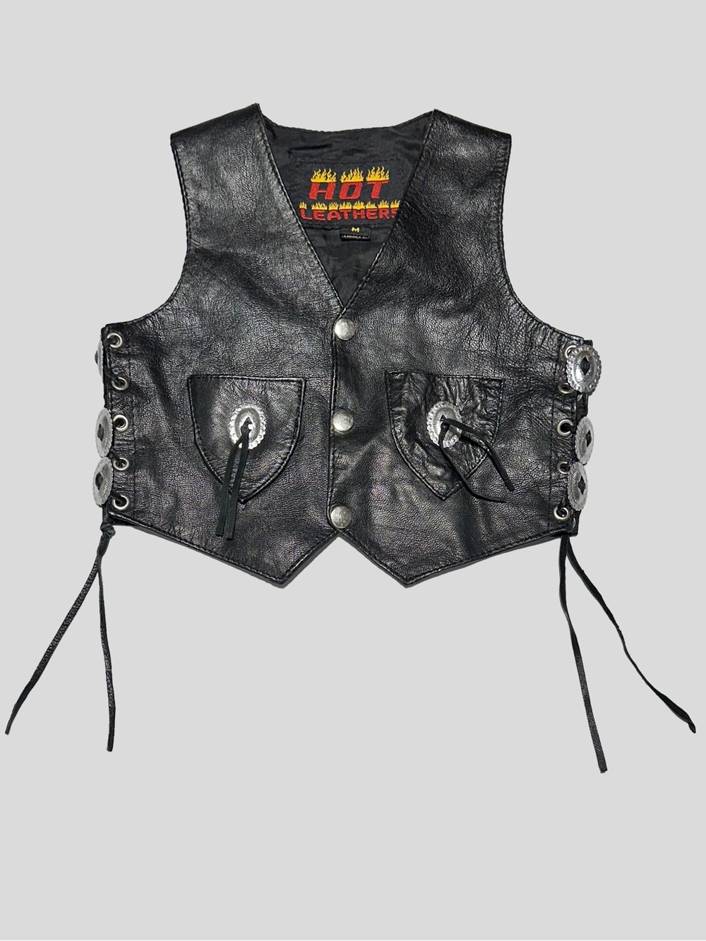 HOT LEATHERS Kids Black Leather Western Biker Vest Goth Rodeo Moto